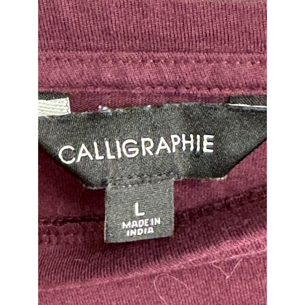 Calligraphie Women's Large Burgundy Pearl Embellished Shoulder Short Sleeve Top - Picture 4 of 5